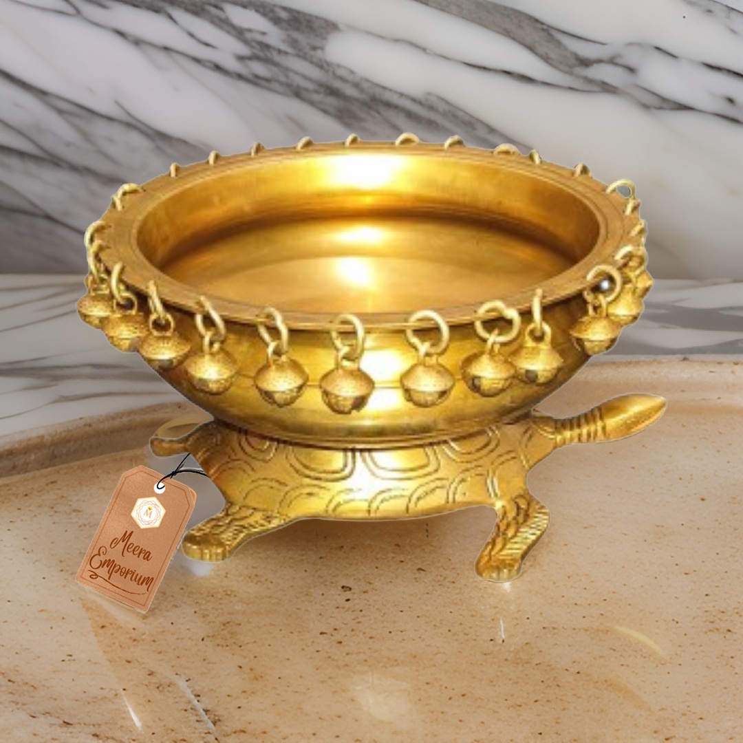 Brass Urli with Kachhua Stand & Ghungroo 2.3kg | width 23cm | height 12cm