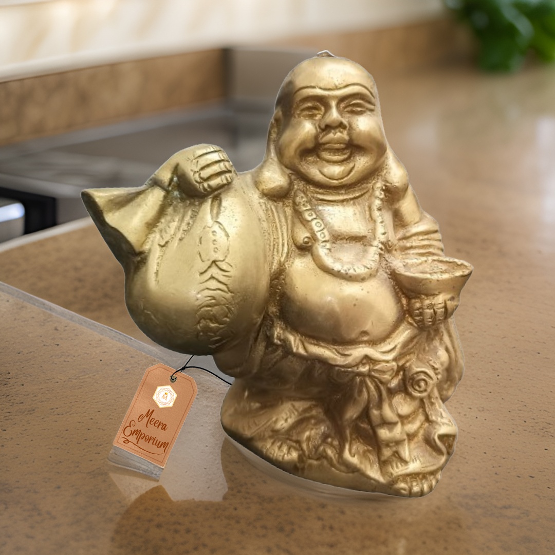 Brass Metal  Laughing Buddha Harbinger of Wisdom and Wealth Vintage Statue