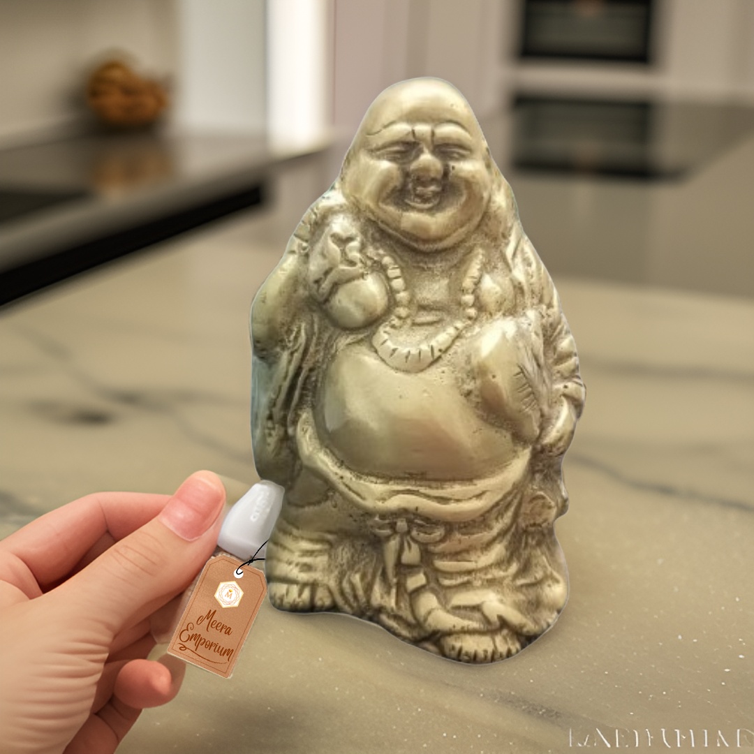 Brass Metal Laughing Buddha Harbinger of Wisdom and Wealth Vintage Statue