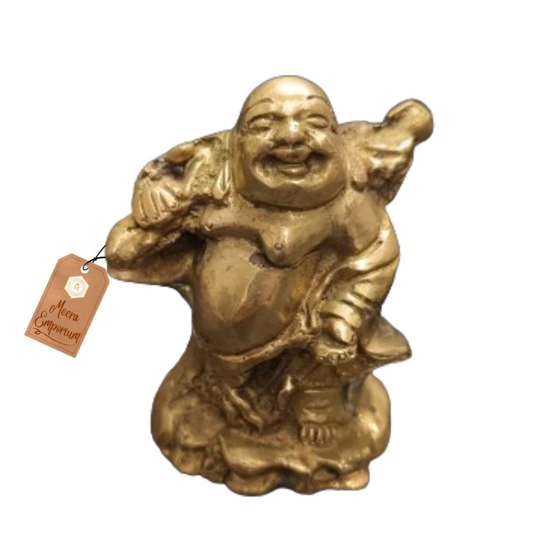 Brass Metal Laughing Buddha Harbinger of Wisdom and Wealth Vintage Statue