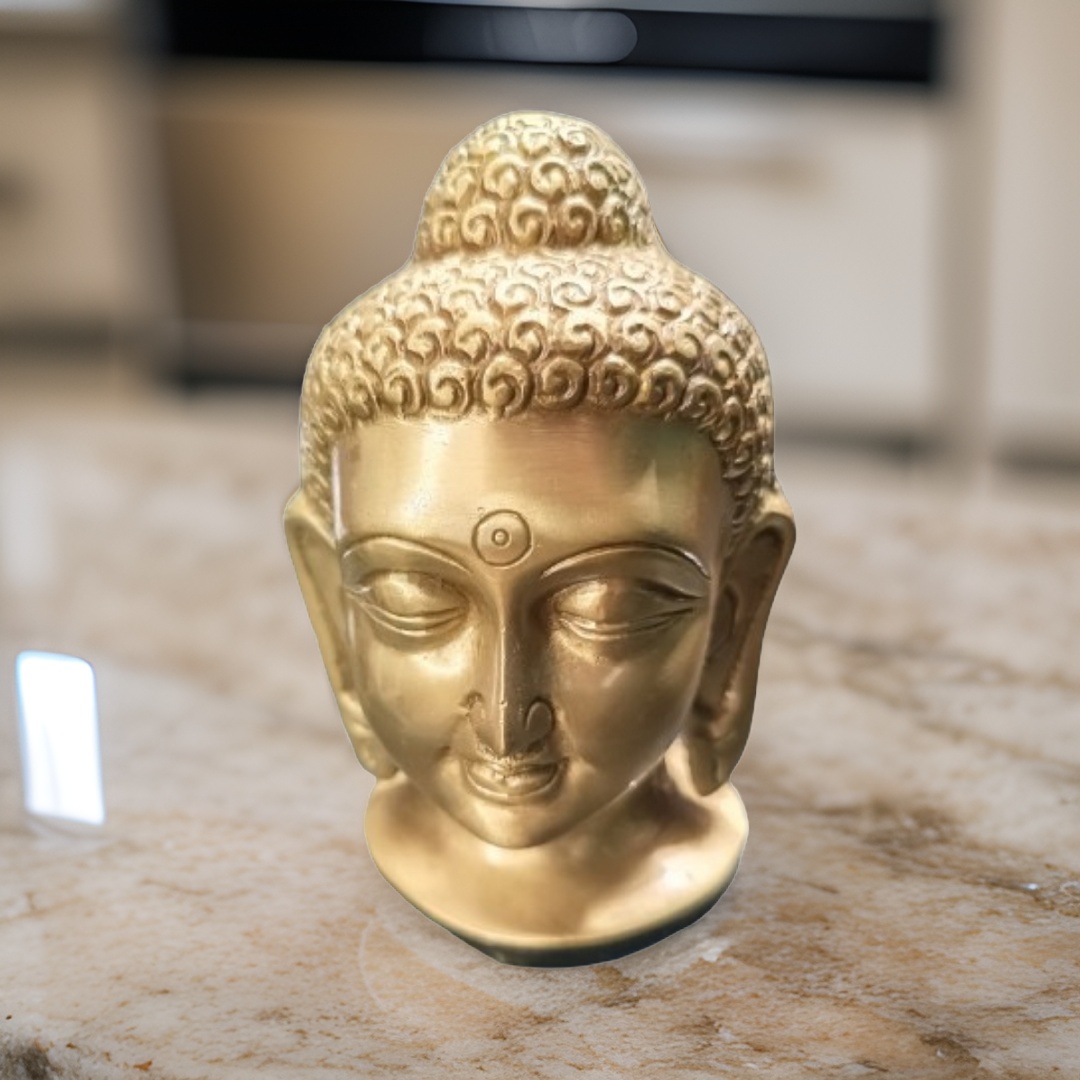 Brass Buddha head for Home or Office Weight 1.4kg Height 15cm lacquer Polish