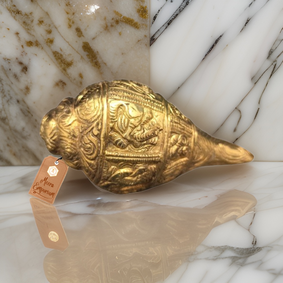 Brass Ganesh Shankh with Design 470gm for Home or Office height 5