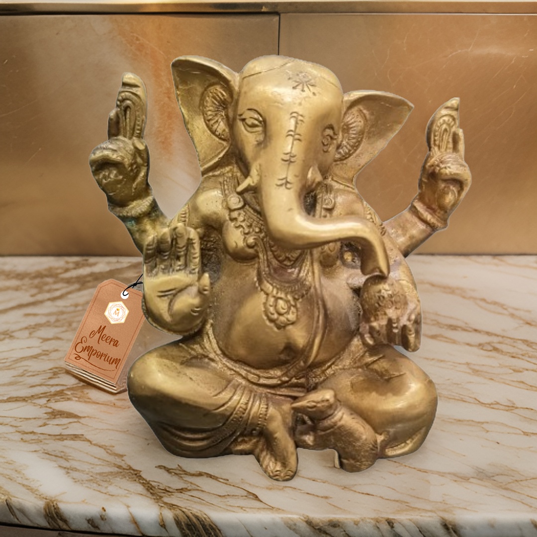 Appu Ganesh ji 4 Hand Brass for Home or Office Weight 1.6kg | Height 12cm