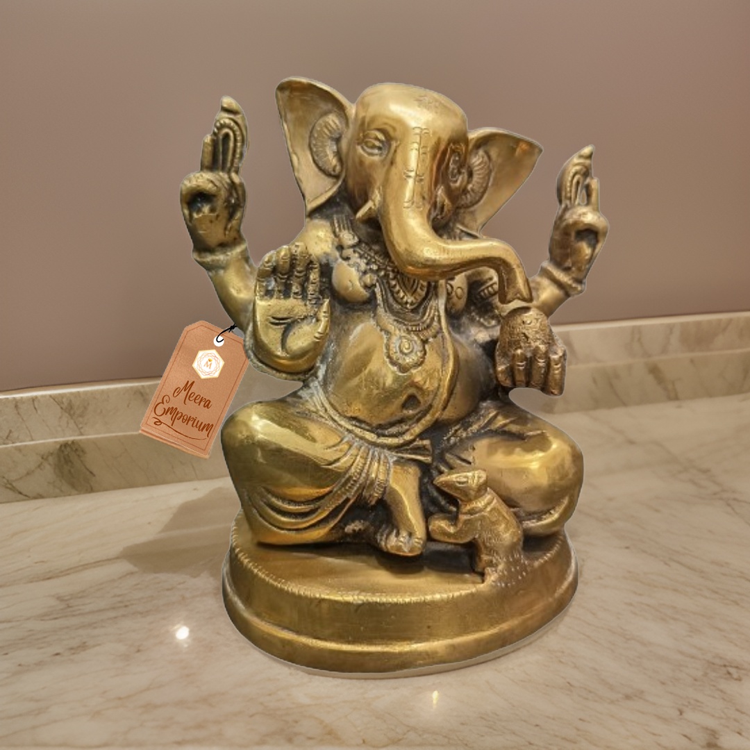 Appu Ganesh ji 4 Hand sitting on stand Brass for Home or Office Weight 2kg | Height 15cm