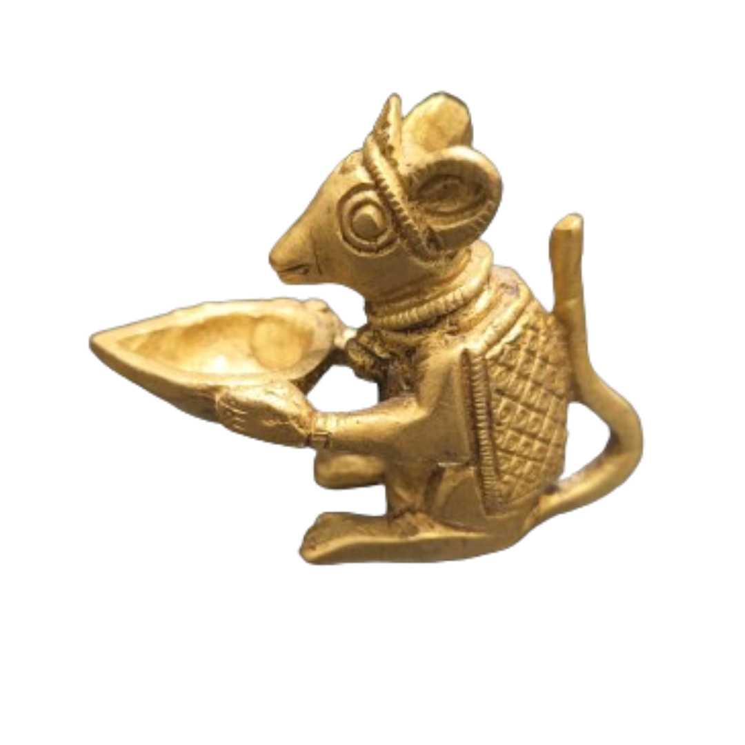 Musak (Chooha) small with deepak for home Pooja ghar or with Ganesha Ji 6cm height 160gm