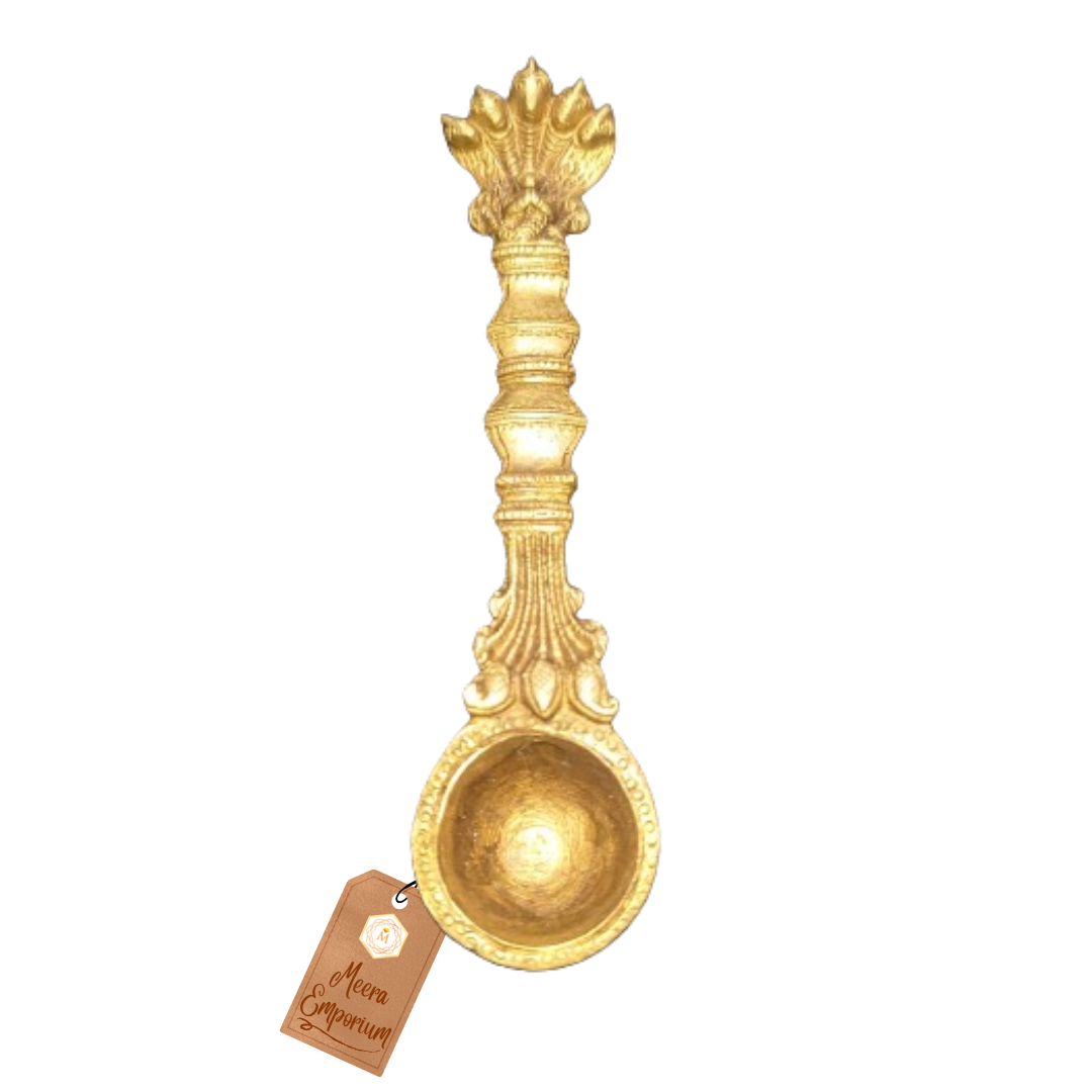Brass Unique Spoon or Chammach (5 Naag Design) for Home Pooja Ghar 200gm 20cm