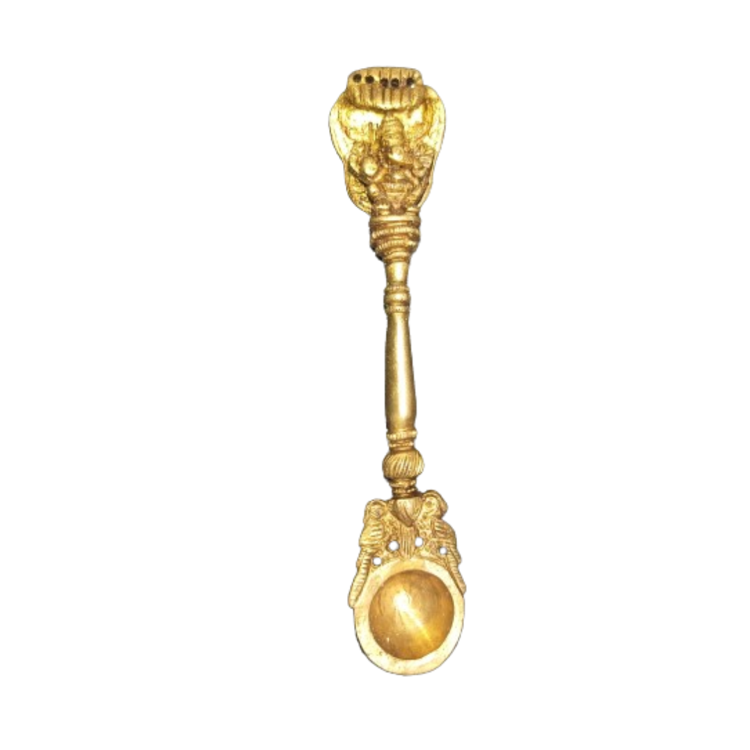 Brass Unique Spoon or Chammach (Ganesh Design) for Home Pooja Ghar 100gm 15.6cm