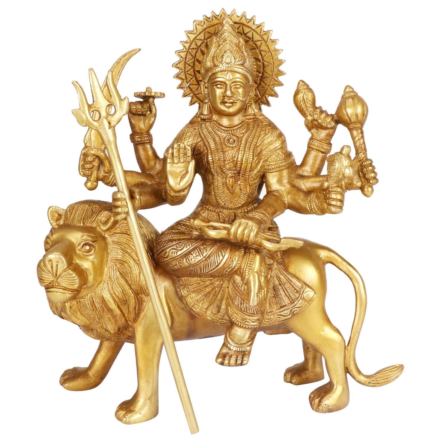 Maa Durga Brass Idol – 9.2 Inch Handmade Traditional Golden Statue | Divine Home & Mandir Decor | Meera Emporium