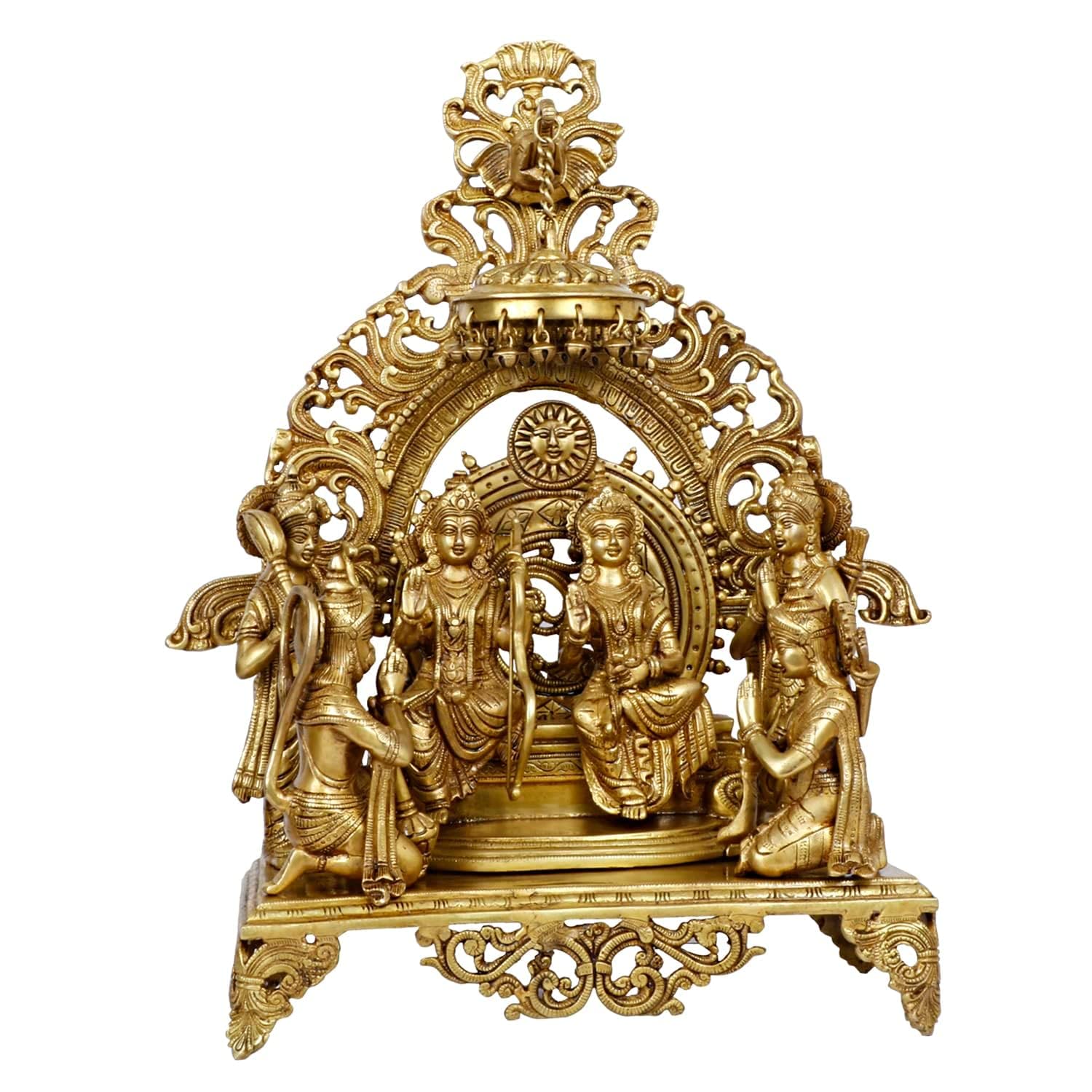 Brass Ram Darbar Murti – 22.5 Inch Statue of Lord Ram, Sita, Lakshman & Hanuman | Handcrafted Brass Idol for Temple, Pooja Room, Home Décor, Gifting