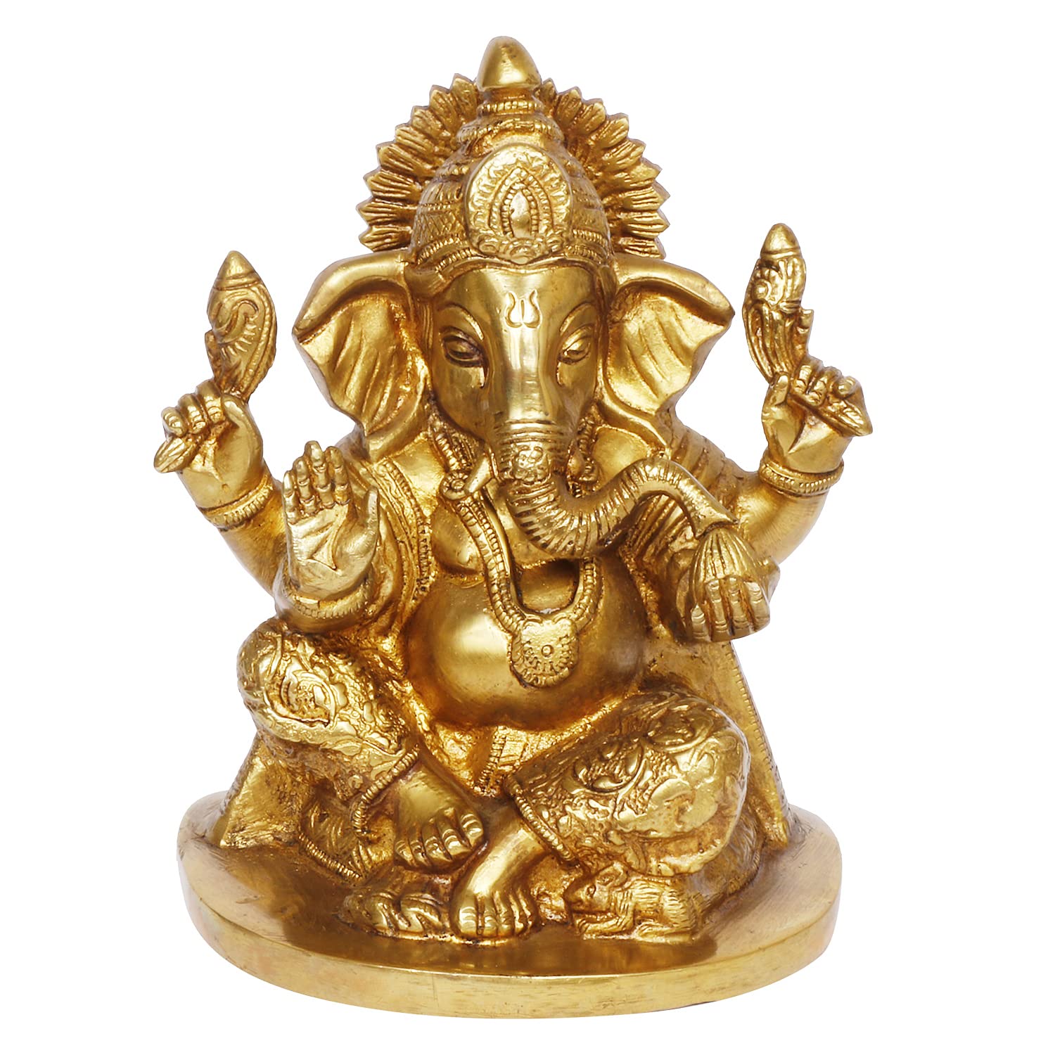 Brass Lord Ganesha Idol – 7 Inch Sitting Ganpati Statue for Home Entrance, Temple & Gifts | Traditional Handcrafted Brass Murti in Antique Gold Finish