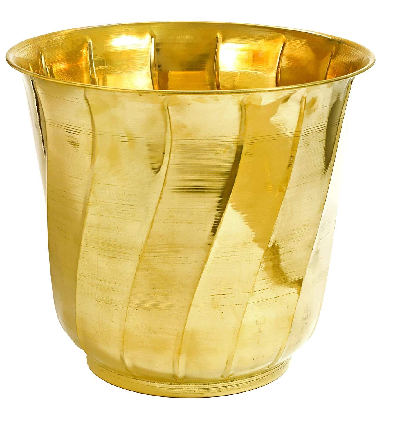 Pure Brass Planter with Swirl Design | Decorative Gold Indoor/Outdoor Flower Pot | 6x6 Inch | Lightweight Ribbed Brass Plant Container